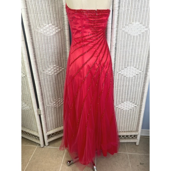 Caché Raspberry Pink Strapless Dress Rhinestone Gown Formal Prom M - Picture 7 of 14